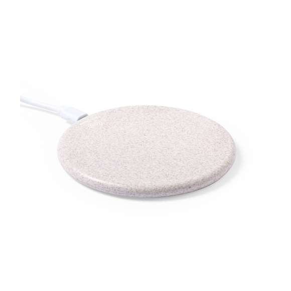 Cargador inalámbrico de diseño circular fabricado en caña de trigo, para así fomentar la utilización de materias primas naturales y reducir las emisiones contaminantes.  Con función carga rápida de 10W e indicador led. Cable de carga micro USB incluido y compatible con dispositivos equipados con tecnología de carga inalámbrica. Protección de seguridad para evitar sobrecalentamiento, sobrecarga y cortocircuito. Presentado en atractiva caja de diseño nature.