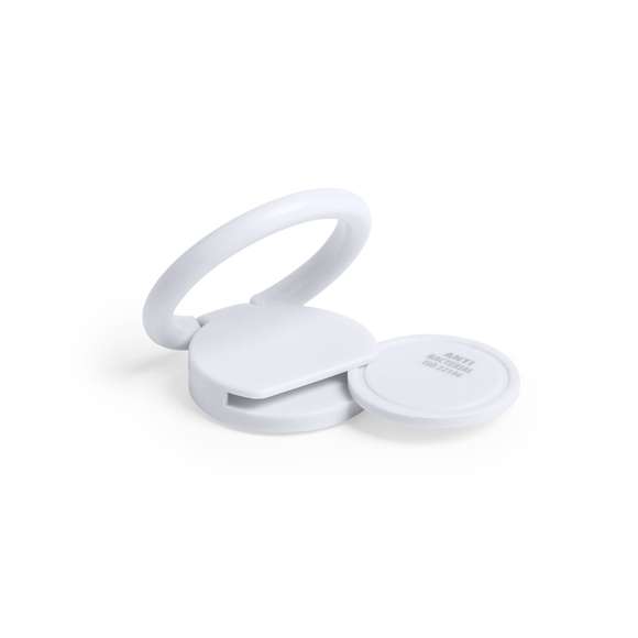 Soporte antibacteriano con adhesivo 3M extra fuerte. Ideal para smartphone, con moneda para carro integrada y anilla posterior 360º para el dedo, válida como soporte y accesorio para selfies.Los productos con tratamientos antibacterianos son capaces de reducir drásticamente las cargas bacterianas presentes en las superficies de los materiales, gracias a la incorporación de agentes microbianos permanentes estáticos, con alta efectividad para inhibir y prevenir la contaminación bacteriana.Artículo de acuerdo al estándar ISO 22196, que determina la actividad antibacteriana en materiales plásticos y superficies no porosas, lo que permite conocer la efectividad de inhibición microbiana que tienen los aditivos sobre los objetos tratados mediante una evaluación cuantitativa.