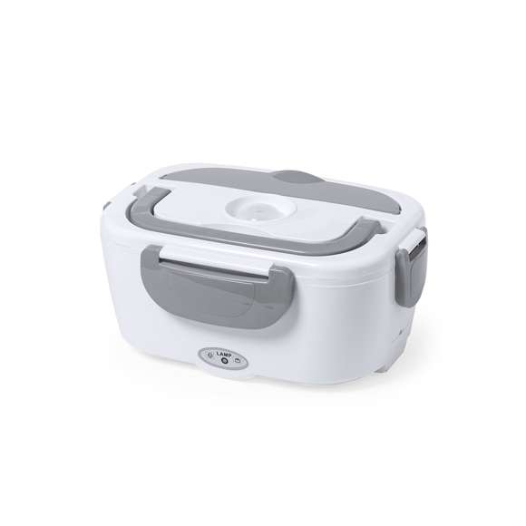 Fiambrera eléctrica de 1l de capacidad . Fabricada en resistente ABS libre de BPA y en diseño bicolor. Incluye práctica asa de transporte y tapa hemética con cierres de seguridad laterales. 2 compartimentos principales y compartimento auxiliar con cierre hermético. Cuchara incluida, con cable de alimentación para enchufe europeo. Ideal para calentar la comida en la oficina. Presentada en atractiva caja de diseño.