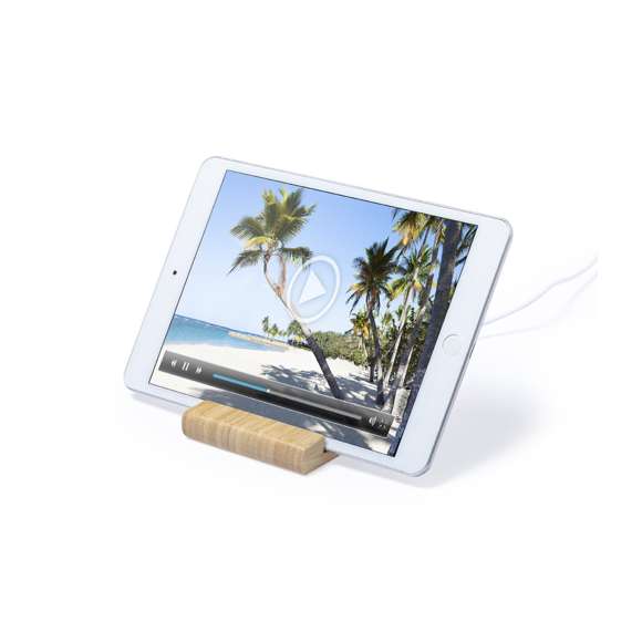 Cargador inalámbrico 15W de línea nature, con soporte integrado para smartphones y tablets. Carcasa en bambú procedente de cortes naturales. Incluye cable micro USB de 1m y es compatible con dispositivos equipados con tecnología de carga inalámbrica. Con amplia superficie de marcaje, presentado en atractiva caja de diseño eco.