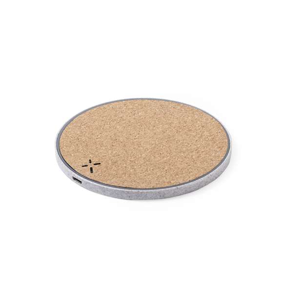 Cargador inalámbrico 10W de línea nature y diseño circular. Carcasa en combinación de materiales corcho natural y caña de trigo. Incluye cable micro USB de 1 metro de largo, con indicador de estado de carga y compatible con dispositivos equipados con tecnología de carga inalámbrica. Amplia superficie de marcaje y presentado en atractiva caja de diseño eco.