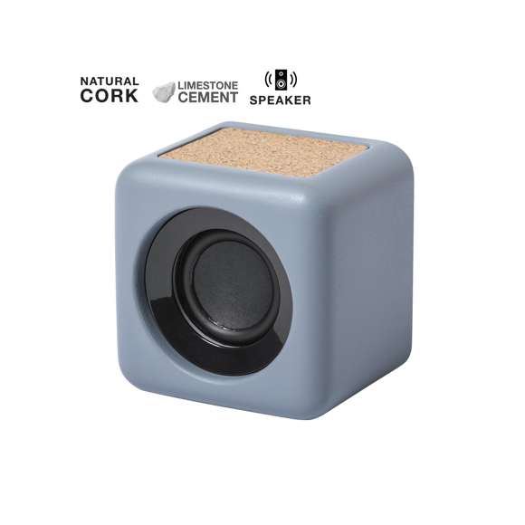 Altavoz Bluetooth® de línea nature en combinación de corcho natural y cemento de piedra caliza, un conglomerante formado por la mezcla de materiales naturales, principalmente piedra caliza molida y agua, obteniendo un material de gran consistencia y durabilidad.De tamaño compacto, se convierte en un complemento perfecto para el smartphone. Conexión Bluetooth® 5.0 y 3W de potencia. Incluye cable de carga micro USB y viene presentado en atractiva caja de diseño eco.