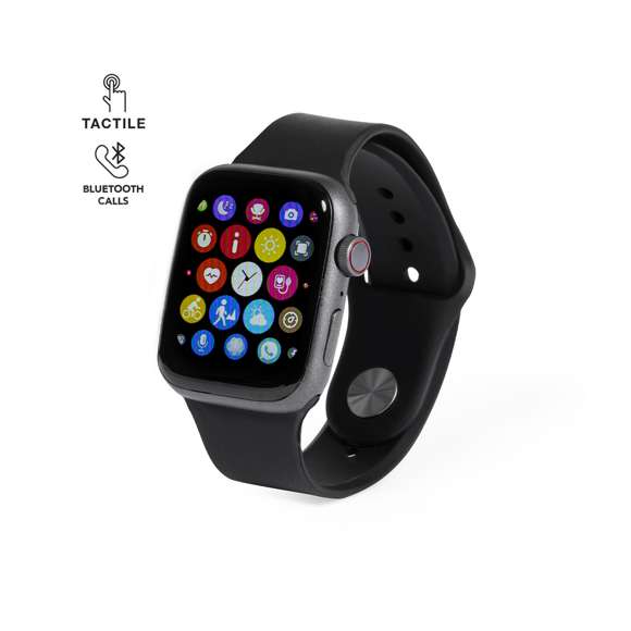 Reloj inteligente multifunción de diseño casual, con conexión Bluetooth® y recargable mediante cable USB -incluido-. Elegante carcasa metálica, con correa en material TPU y pantalla IPS táctil integrada de 1,54 pulgadas, que lo convierten en el gadget perfecto para todo tipo de actividades deportivas, de ocio y para el día a día.  Con función ´´BT calling´´que permite realizar y recibir llamadas sin la necesidad de insertar la tarjeta SIM en el dispositivo. Además cuenta con otras funciones como monitor de frecuencia cardíaca, presión arterial y oxígeno en sangre, monitor de sueño, linterna, cámara remota, alarma, antipérdida, podómetro, cronómetro y reproductor de música.  Resistente a salpicaduras de agua, con APP disponible para iOS y Android. Presentado en atractiva caja de diseño. Disponible manual de instrucciones en español e inglés.