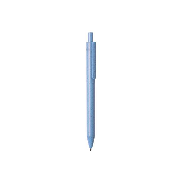  	Bolígrafo de línea nature con mecanismo pulsador. Cuerpo en caña de trigo y PP, para así fomentar la utilización de materias primas naturales y reducir las emisiones contaminantes. 	 	Clip con amplia superficie de marcaje y disponible en variada gama de colores pastel, con tinta azul. Con distintivo Wheat Straw en la parte superior del bolígrafo.