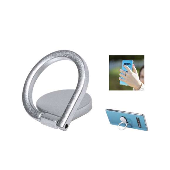 Soporte metálico para smartphone en acabado mate. De elegante diseño y con adhesivo 3M, de fijación extra fuerte y libre de residuos al despegarlo del dispositivo. Con anilla soporte posterior para dedo y presentado en bolsita individual de diseño.