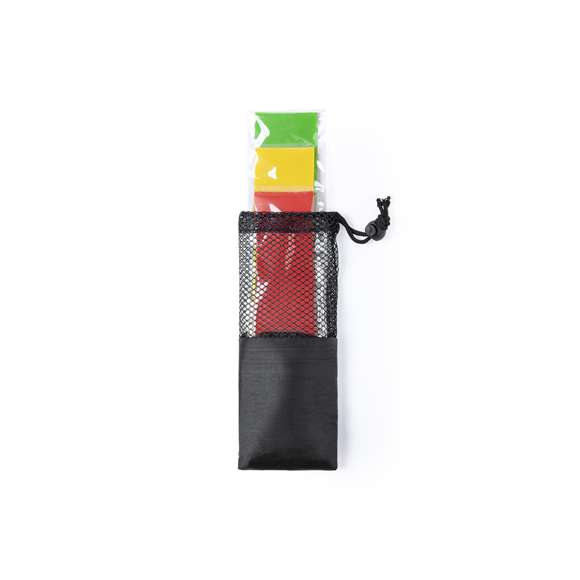 Set de gomas elásticas para los más deportistas. Incluye 3 cintas de 30x5 cm, fabricadas en resistente material TPE y 3 niveles de resistencia: ligera, media y fuerte. Presentado en funda de poliéster con cierre de cordón y accesorio de ajuste.