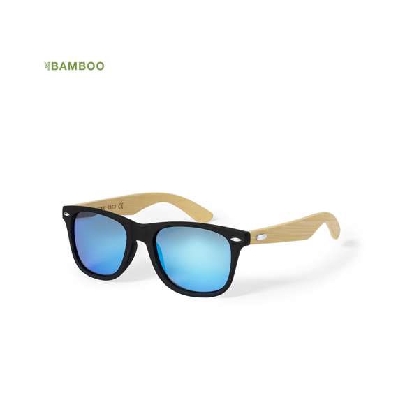  	Gafas de sol de línea nature con protección UV400. Montura negra en resistente material PC y patillas en bambú. Lentes AC (acetato de celulosa) de acabado espejo, disponibles en variada gama de colores. Presentada en atractiva caja de diseño eco.