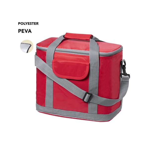  	Nevera todoterreno en resistente poliéster 420D, con compartimento principal de cierre de cremallera y bolsillo en parte frontal con cierre de velcro. Interior isotermo en PEVA, con cinta para hombro ajustable y mosquetón de enganche. Resistencia hasta 8kg de peso.