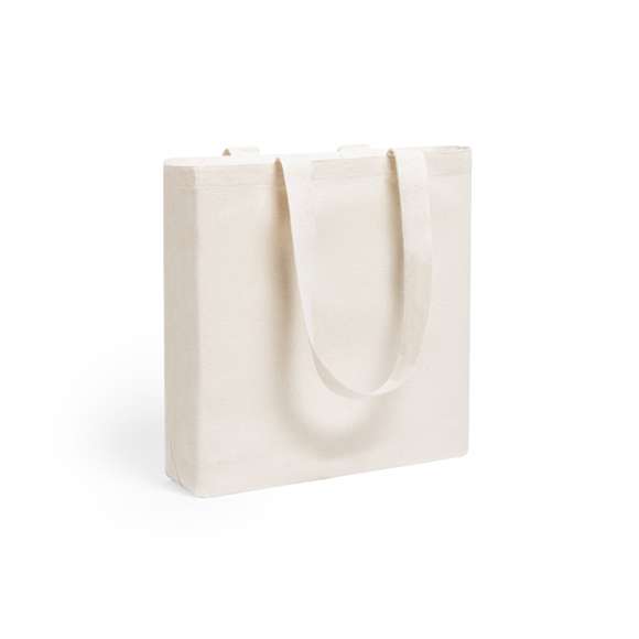 Bolsa tote de línea nature en algodón de 140g/m2. Asas medianas en algodón, de 70 cm y reforzadas. Acabado cosido y resistencia hasta 8kg de peso.