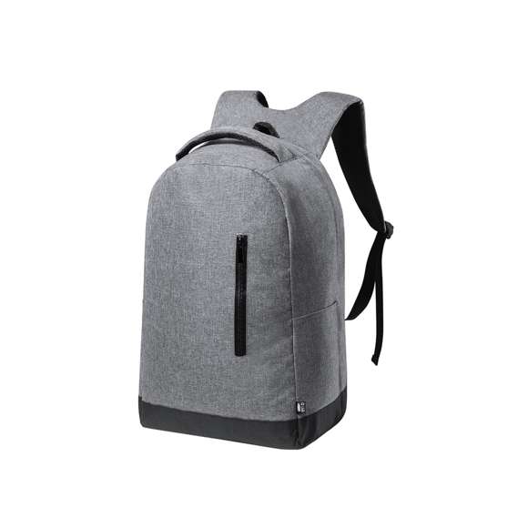 Mochila de negocios antirrobo de línea nature y en resistente 600D RPET efecto melange, elaborado a partir de plástico reciclado para así fomentar la reutilización de residuos plásticos y contribuir a la sostenibilidad del planeta.Detalles en negro y base reforzada. Incluye bolsillo antirrobo para guardar objetos de valor. Bolsillo exterior de cremallera, con dos compartimentos interiores acolchados para ordenador portátil de hasta 15 pulgadas y tablet de hasta 12 pulgadas. Cintas de hombros y espalda con acolchado ergonómico y distintivo RPET en etiqueta exterior.