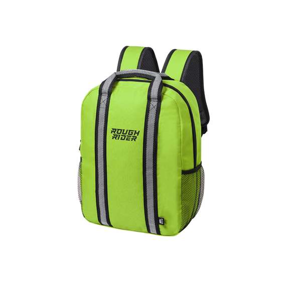 Mochila de línea nature y en resistente 600D RPET, elaborado a partir de plástico reciclado para así fomentar la reutilización de residuos plásticos y contribuir a la sostenibilidad del planeta. Con tiras reflectantes y disponible en variada gama de colores. Compartimento principal con cierre de cremallera y bolsillo lateral de redecilla de fácil acceso. Espalda y cintas acolchadas, con distintivo RPET en etiqueta exterior.