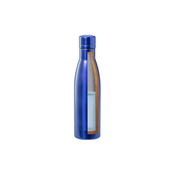 Bidón térmico de acero inox con doble capa de 500ml. Fabricado con doble capa y aislamiento de cobre al vacío, permitiendo mantener el calor y el frío durante un tiempo prolongado, llegando a las 12 y 48 horas respectivamente. Con tapón a rosca para un sellado perfecto. En acabado metalizado y disponible en amplia gama de colores. Presentado en atractiva caja de diseño.