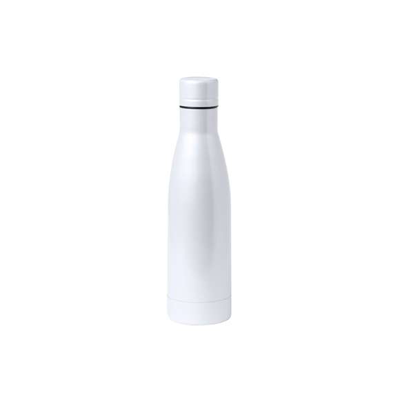 Bidón térmico de acero inox con doble capa de 500ml. Fabricado con doble capa y aislamiento de cobre al vacío, permitiendo mantener el calor y el frío durante un tiempo prolongado, llegando a las 12 y 48 horas respectivamente. Con tapón a rosca para un sellado perfecto. En acabado metalizado y disponible en amplia gama de colores. Presentado en atractiva caja de diseño.