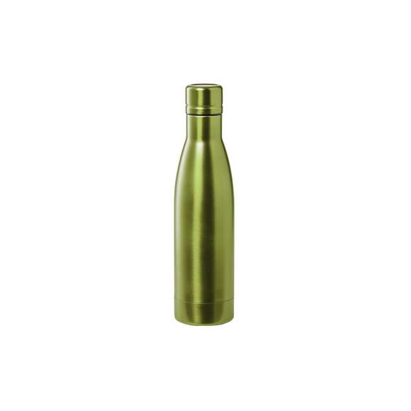 Bidón térmico de acero inox con doble capa de 500ml. Fabricado con doble capa y aislamiento de cobre al vacío, permitiendo mantener el calor y el frío durante un tiempo prolongado, llegando a las 12 y 48 horas respectivamente. Con tapón a rosca para un sellado perfecto. En acabado metalizado y disponible en amplia gama de colores. Presentado en atractiva caja de diseño.