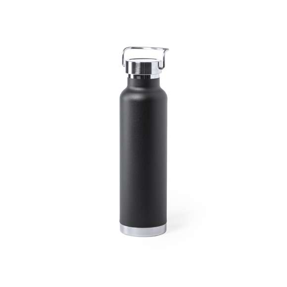 Bidón térmico de acero inox, con doble capa y aislamiento de cobre al vacío. El mismo le permite mantener el calor y el frio durante un tiempo más prolongado, llegando a las 12 y 48 horas respectivamente. De 650ml de capacidad, y disponible en variada gama de colores metalizados. Presentado en atractiva caja de diseño.