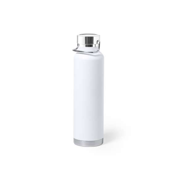 Bidón térmico de acero inox, con doble capa y aislamiento de cobre al vacío. El mismo le permite mantener el calor y el frio durante un tiempo más prolongado, llegando a las 12 y 48 horas respectivamente. De 650ml de capacidad, y disponible en variada gama de colores metalizados. Presentado en atractiva caja de diseño.