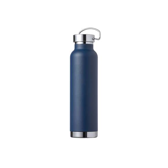 Bidón térmico de acero inox, con doble capa y aislamiento de cobre al vacío. El mismo le permite mantener el calor y el frio durante un tiempo más prolongado, llegando a las 12 y 48 horas respectivamente. De 650ml de capacidad, y disponible en variada gama de colores metalizados. Presentado en atractiva caja de diseño.