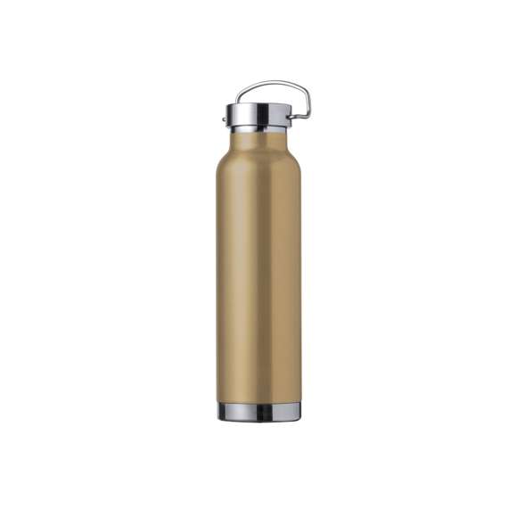 Bidón térmico de acero inox, con doble capa y aislamiento de cobre al vacío. El mismo le permite mantener el calor y el frio durante un tiempo más prolongado, llegando a las 12 y 48 horas respectivamente. De 650ml de capacidad, y disponible en variada gama de colores metalizados. Presentado en atractiva caja de diseño.