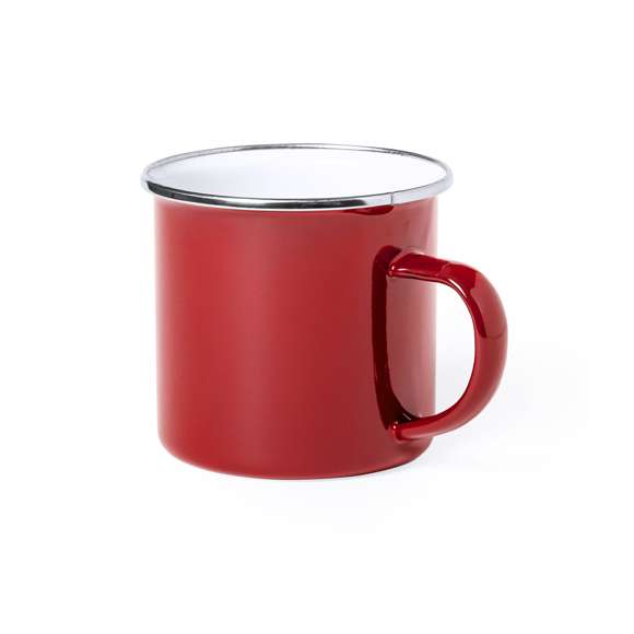 Taza metálica de 380ml de capacidad con diseño vintage y acabado con imperfecciones para mayor sensación retro. Disponible en variada gama de colores, con interior siempre en color blanco y elegante detalle en cromado. Presentada en caja individual.