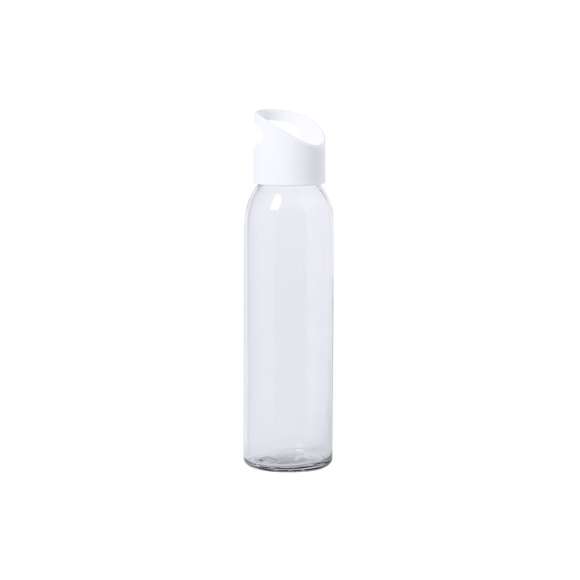Bidón de 470ml de capacidad. Fabricado con cuerpo de cristal y disponible en variada gama de colores. Tapón a rosca en PP, libre de BPA, a juego. Presentado en caja individual de atractivo diseño.