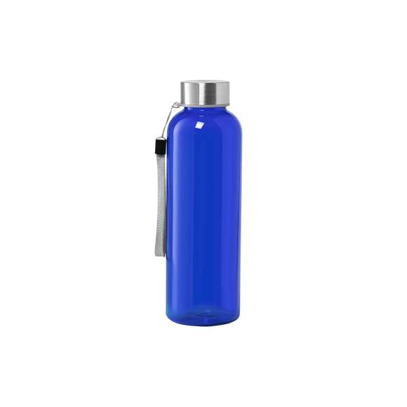 Bidón fabricado en RPET de 600ml de capacidad, libre de BPA. Tapón a rosca en acero inox, con cordón de transporte. Disponible en variada gama de colores.Elaborado a partir de plástico reciclado, para así fomentar la reutilización de residuos plásticos y ayudar a la sostenibilidad del planeta.