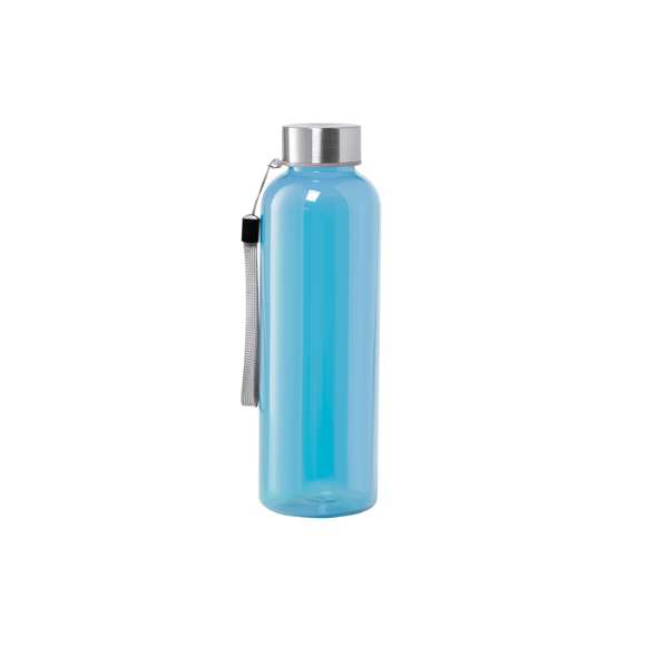 Bidón fabricado en RPET de 600ml de capacidad, libre de BPA. Tapón a rosca en acero inox, con cordón de transporte. Disponible en variada gama de colores.Elaborado a partir de plástico reciclado, para así fomentar la reutilización de residuos plásticos y ayudar a la sostenibilidad del planeta.