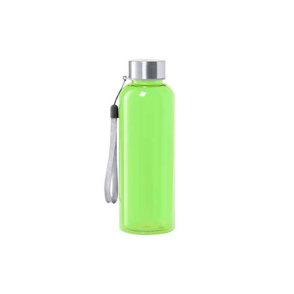 Bidón de 500ml de capacidad. Libre de BPA, con cuerpo fabricado en tritán transparente y de alta resistencia al calor. Tapón a rosca en acero inox, con cordón de transporte. Disponible en variada gama de colores.