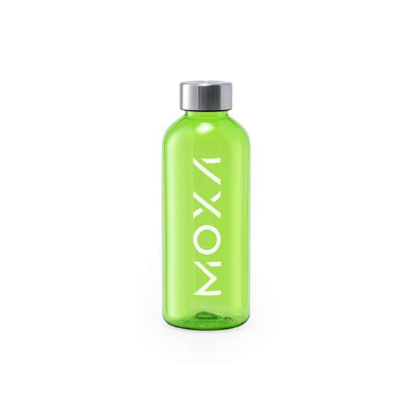 Bidón de 600ml de capacidad. Libre de BPA, con cuerpo fabricado en tritán transparente y de alta resistencia al calor. Tapón a rosca en acero inox. Disponible en variada gama de colores.