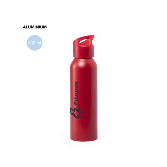 Bidón de 600ml de capacidad en aluminio en acabado mate. Tapón de rosca a juego, con sistema de fácil apertura y libre de BPA. Disponible en variada gama de colores mates y presentado en atractiva caja de diseño.
