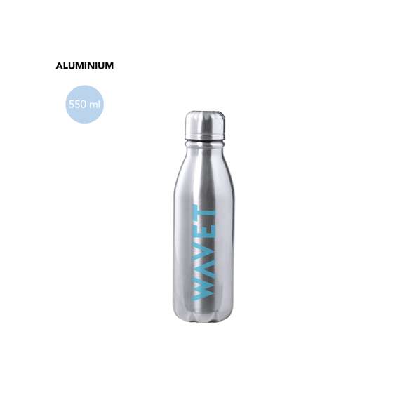 Bidón de aluminio de 550ml de capacidad. Fabricado en resistente aluminio libre de BPA. Disponible en variada gama de colores. Presentado individualmente en una atractiva caja de diseño.