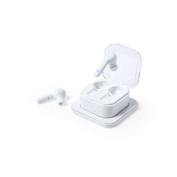 Auriculares intraurales Bluetooth® 5.0 con base de carga inalámbrica 5w, Compatible con dispositivos equipados con tecnología de carga inalámbrica. En elegante acabado de color blanco y de diseño ergonómico. Incluyen botón de control integrado en el auricular y cuentan con batería de litio. Base de carga a juego y luz LED de estado de carga. Función manos libres y recargables, con cable de carga incluido. Presentados en estuche individual de lujo con tapa de bisagra y en atractiva caja individual de diseño.