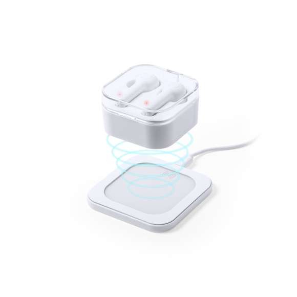 Auriculares intraurales Bluetooth® 5.0 con base de carga inalámbrica 5w, Compatible con dispositivos equipados con tecnología de carga inalámbrica. En elegante acabado de color blanco y de diseño ergonómico. Incluyen botón de control integrado en el auricular y cuentan con batería de litio. Base de carga a juego y luz LED de estado de carga. Función manos libres y recargables, con cable de carga incluido. Presentados en estuche individual de lujo con tapa de bisagra y en atractiva caja individual de diseño.