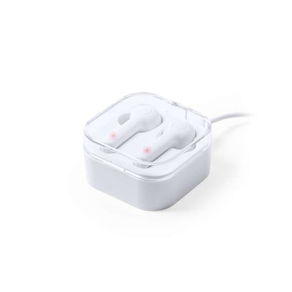 Auriculares intraurales Bluetooth® 5.0 con base de carga inalámbrica 5w, Compatible con dispositivos equipados con tecnología de carga inalámbrica. En elegante acabado de color blanco y de diseño ergonómico. Incluyen botón de control integrado en el auricular y cuentan con batería de litio. Base de carga a juego y luz LED de estado de carga. Función manos libres y recargables, con cable de carga incluido. Presentados en estuche individual de lujo con tapa de bisagra y en atractiva caja individual de diseño.
