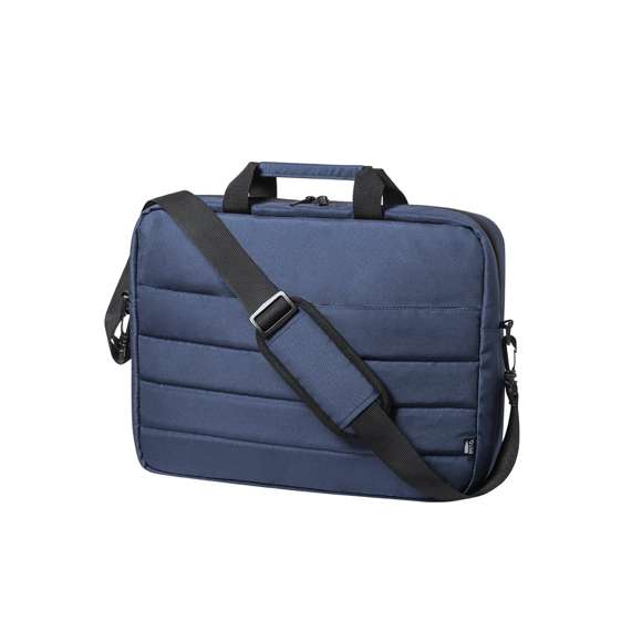 Maletín de línea nature con diseño urbano y acolchado total. Fabricado en resistente RPET 300D elaborado a partir de plástico reciclado, para así fomentar la reutilización de residuos plásticos y contribuir a la sostenibilidad del planeta. Accesorio para ajuste en trolley, con compartimento interior acolchado para ordenador portátil de hasta 15 pulgadas. Bolsillo principal con cierre de cremallera y tirador metálico. Cómodas asas de transporte reforzadas y cinta bandolera ajustable, con refuerzo acolchado para hombro y cierres giratorios de mosquetón. Distintivo RPET en etiqueta.