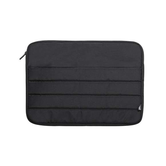 Funda para ordenador portátil de línea nature y acolchado total, para portátiles de hasta 15 pulgadas. Fabricada en resistente RPET 300D elaborado a partir de plástico reciclado, para así fomentar la reutilización de residuos plásticos y contribuir a la sostenibilidad del planeta. Bolsillo principal con cierre de cremallera y tirador metálico. Distintivo RPET en etiqueta.