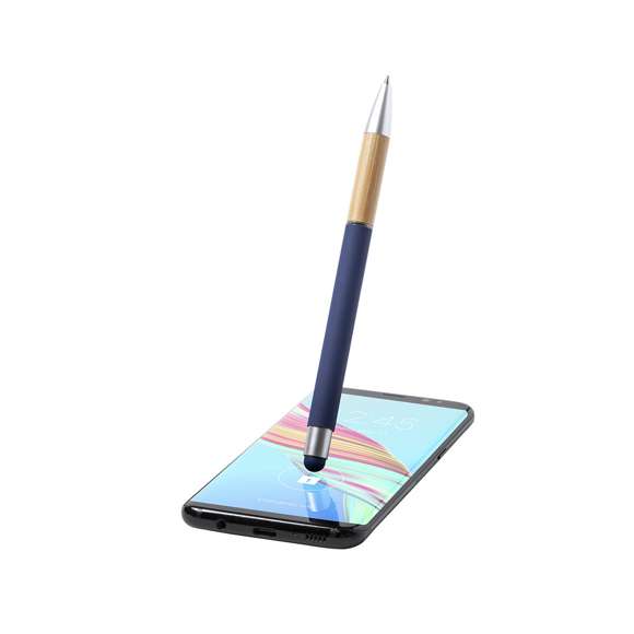 Bolígrafo puntero de línea nature y mecanismo pulsador. De elegante diseño, con cuerpo en aluminio de acabado mate y empuñadura en bambú, con accesorios en acabado mate. Clip metálico y anilla transparente, en tinta azul. Disponible en variada gama de colores.