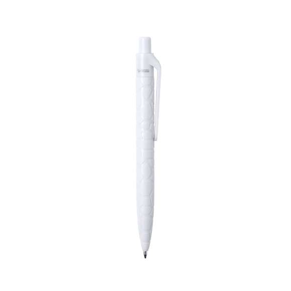 Bolígrafo de línea nature y mecanismo pulsador. Cuerpo troquelado fabricado con extractos de piedra natural, ayudando a la reducción del uso de plásticos, además de proporcionar un acabado suave y resistente. En color blanco y con distintivo natural stone en la parte superior, de cartucho jumbo y en tinta azul.