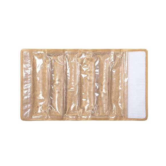 Enfriador de línea nature para botellas, fabricado en resistente corcho natural. Con cierre ajustable de velcro y líquido refrigerante interior.