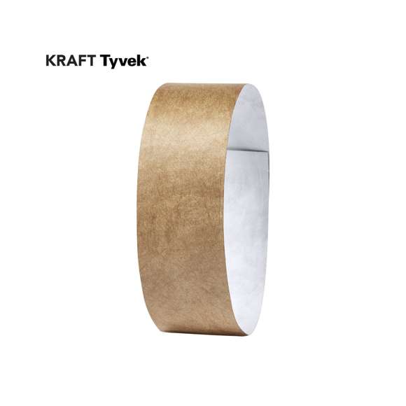 Pulsera para eventos de acabado nature. Fabricada en fibra sintética Tyvek®, que destaca especialmente por su resistencia, flexibilidad, durabilidad y facilidad para la impresión. Con cierre adhesivo, talla única para adulto. Resistente al agua. Presentada en plancha troquelada de 10 piezas con numeración individual.