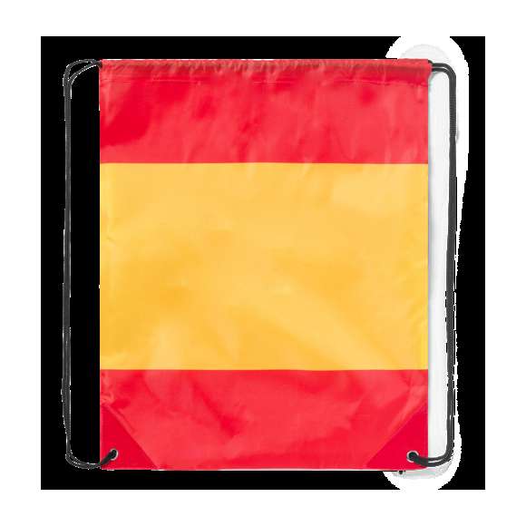 Mochila de cuerdas de suave poliéster 210D y con diseño España. Con cuerdas autocierre en color negro, esquinas reforzadas en polipiel y resistentes argollas metálicas. Resistencia hasta 7kg de peso.