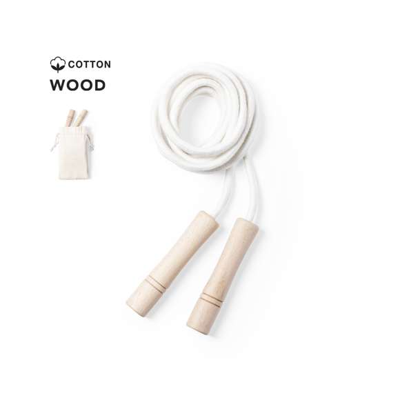 Comba de línea nature, con cuerda extra larga de 3m fabricada en algodón de acabado natural. Mangos ergonómicos fabricados en resistente madera de haya y presentada en funda de algodón natural con cierre de cordón.