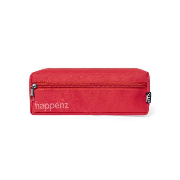 Estuche en resistente poliéster 600D RPET, elaborado a partir de plástico reciclado, para así fomentar la reutilización de residuos plásticos y ayudar a la sostenibilidad del planeta. Con cierre de cremallera en frontal y tirador metálico. Distintivo RPET en etiqueta.