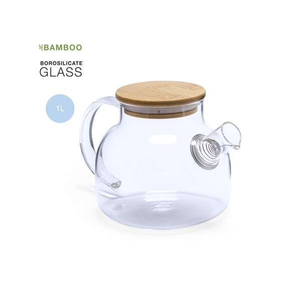 Tetera de línea nature en alta calidad y 1l de capacidad, con infusor incluido. Fabricada en cristal de borosilicato, que ofrece una resistencia y durabilidad excepcionales, alargando su vida útil y pudiendo ser reutilizada infinidad de veces. Tapa en bambú y presentado en atractiva caja de diseño eco.
