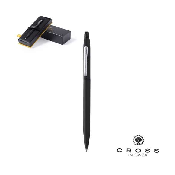 Bolígrafo de Cross modelo Classik Click, que combina la silueta más icónica de Cross con un mecanismo clic rápido y retráctil y un cuerpo metálico en suave acabado. De cartucho jumbo y en tinta negra. Presentado en elegante estuche individual de color negro con logotipo de la marca, e interior en suave antelina a juego.