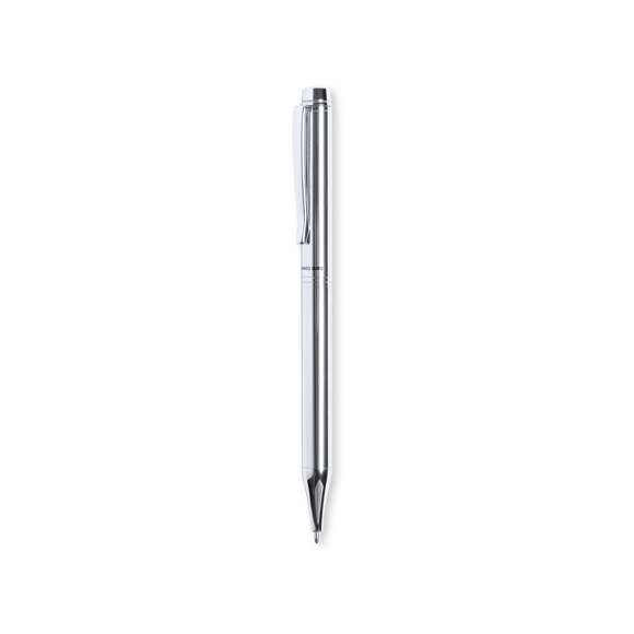 Bolígrafo de Antonio Miró fabricado en metal de acabado brillante, con logotipo de la marca en cuerpo y disponible en variada gama de colores. Con mecanismo giratorio y en tinta azul. Presentado en elegante y resistente caja individual negra con logotipo Antonio Miró y funda a juego.