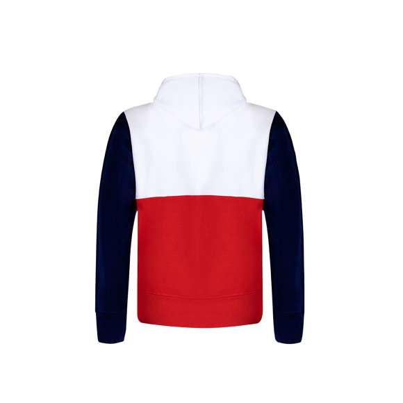 Sudadera unisex tricolor con capucha. Bolsillo canguro y elásticos de ancho extra para un ajuste perfecto. Confeccionado en mezcla de algodón y poliéster con un gramaje de 280g/m2. Interior de felpa cepillada para una mayor sensación de calidad. Tacto suave y corte moderno. Cordones ajustables planos y ojetes de confección, evitando así el uso de metal. Dobles costuras para una mayor durabilidad y resistencia al uso intensivo. Etiqueta fácilmente removible. Disponible en tallas XS, S, M, L, XL y XXL.