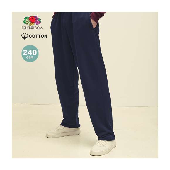 Pantalón largo Lightweight Open Hem de Fruit Of The Loom. Fabricado en felpa ligera sin cepillar, en combinación de materiales 80% algodón + 20% poliéster de 240g/m2. Cintura elástica con cordón de ajuste a juego, bolsillos laterales y dobladillo abierto. Disponibles en varios colores y en tallas S, M, L, XL, XXL.