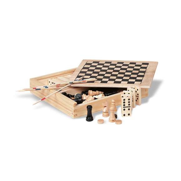 4 juegos en caja de madera