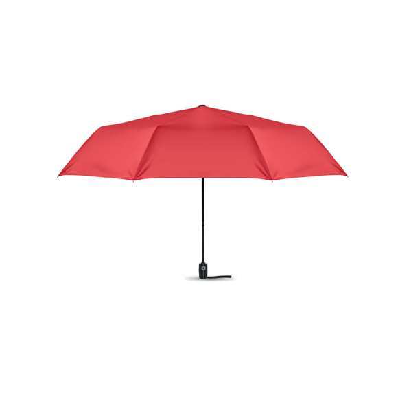 <p><span style="color: rgb(65, 65, 65);">Paraguas plegable de 27'' con apertura y cierre automático de pongee 190T. Anti viento. Eje de acero chapado negro. Varillas de fibra de vidrio. Mango de PP negro con pulsador. Con bolsa a juego.</span></p>