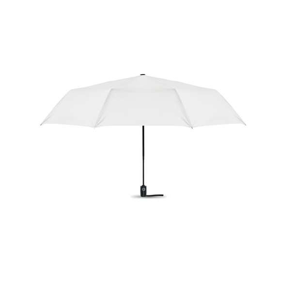 <p><span style="color: rgb(65, 65, 65);">Paraguas plegable de 27'' con apertura y cierre automático de pongee 190T. Anti viento. Eje de acero chapado negro. Varillas de fibra de vidrio. Mango de PP negro con pulsador. Con bolsa a juego.</span></p>
